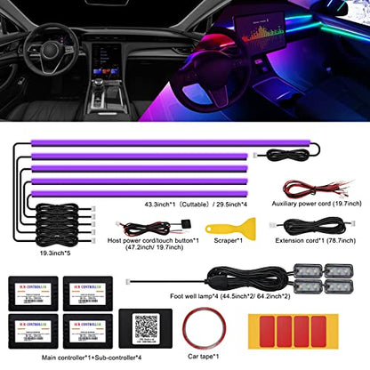 Acrylic Interior Car LED Strip Light with Wireless APP, RGB 10 in 1 with 175 inches 593 LEDs Fiber Optic Ambient Lighting Kits, 16 Million Colors Sound Active Function Car Neon Lights - size: RGB Kit - 10 in 1