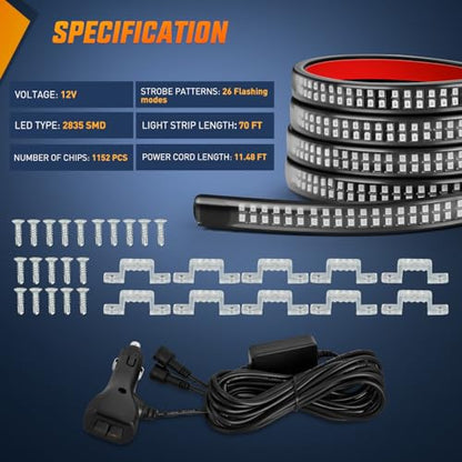 Nilight 2PCS 70 Inch Running Board LED Lights Strip Blue for Truck - color: Blue