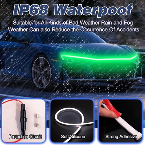 Car LED Hood Light Strip for Cars, SUVs, Trucks, Green, 70 Inch - color: Green, size: 70 Inches