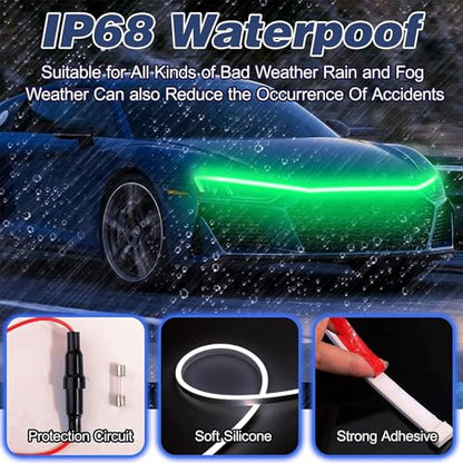 Car LED Hood Light Strip for Cars, SUVs, Trucks, Green, 70 Inch - color: Green, size: 70 Inches