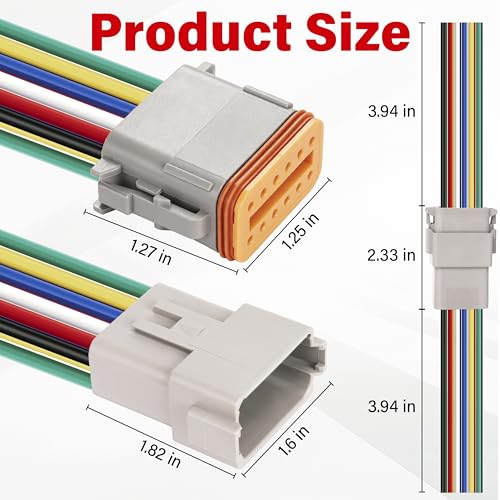 Deutsch DT 12 Pin Grey Male Female Wiring Harness Connector 6 Kits, 16 AWG - color: 6 Sets-Grey, size: 12Pin