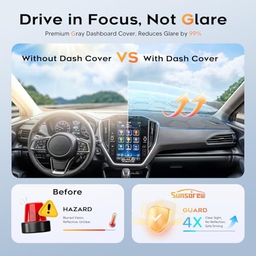 Sunsdrew Upgraded Gray Dash Cover for 2024-2026 Subaru Crosstrek Accessories,Custom Fit Dashboard Cover Mat Anti-Glare UV Protector Non-Slip - size: 24+Crosstrek Dash Cover(Gray)
