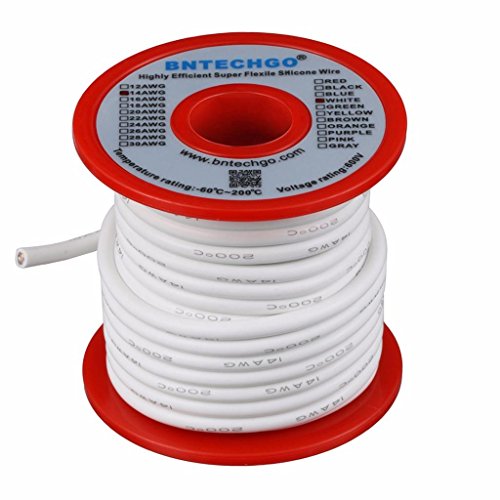 BNTECHGO 14 Gauge Silicone Wire White 40ft Stranded Tinned Copper Wire - color: White, size: silicone wire 40ft