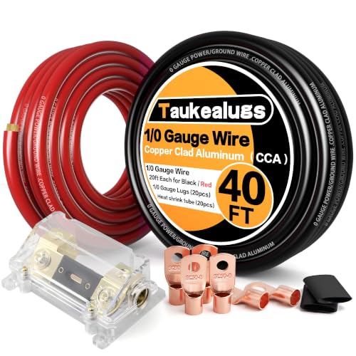 1/0 Battery Cable 0 Gauge Wire with 250A Fuse Holder & Terminals Kit,40ft - color: W/ ANL fuse holder