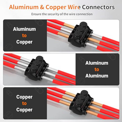 Joinfworld 3 Port Insulated Multi Tap Connector 3/0-6 Gauge Wire Connectors Aluminum to Copper Wire Connectors Dual Entry Black Electrical Cable Connectors with Slotted Allen Hex - 6 Pack - size: 3/0-6 AWG
