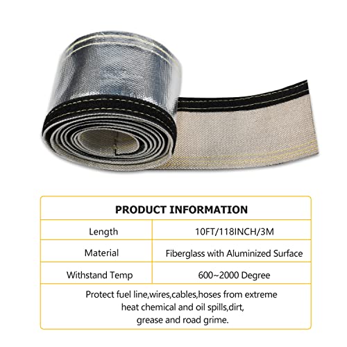 Heat Shroud Sleeve Aluminized Sleeving for Ultimate Heat Protection with Hook and Loop Closure,3/4" I.D. x 10FT,Heat Sheath Sleeve,with 20Pcs Stainless Steel Cable Metal Zip Ties