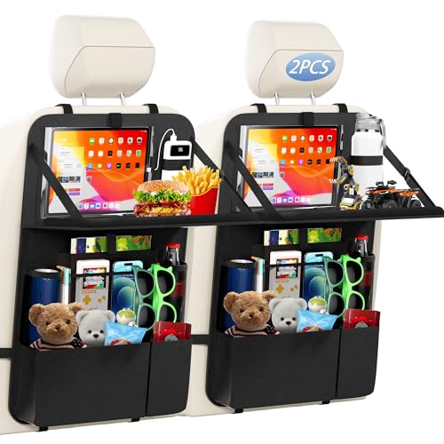 KaiCross Car Backseat Organizer with Table Holder,10 Storage Pockets Backseat Car Organizer and Storage with 600D Oxford Cloth,Travel Essentials,Kick Mats Back Seat Protector-2 Pack - size: 2 Pack