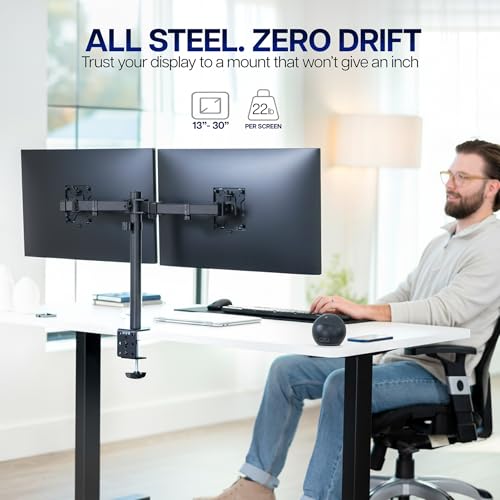 VIVO Dual Monitor Desk Mount, Holds 2 Computer Screens up to 30 inches and 22lbs Each, Heavy Duty Fully Adjustable Steel Stand with C-Clamp and Grommet, Black, STAND-V002 - color: Black, size: 13" - 30"