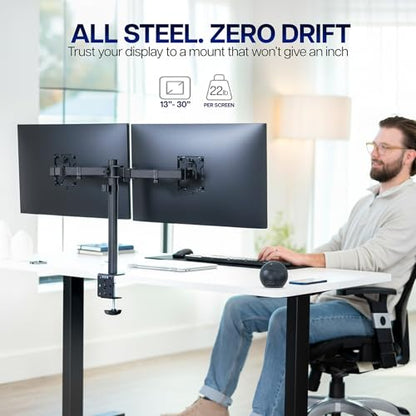 VIVO Dual Monitor Desk Mount, Holds 2 Computer Screens up to 30 inches and 22lbs Each, Heavy Duty Fully Adjustable Steel Stand with C-Clamp and Grommet, Black, STAND-V002 - color: Black, size: 13" - 30"