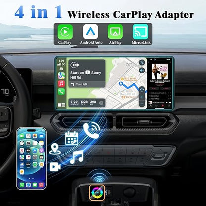 2026 4-in-1 Wireless CarPlay & Android Auto Adapter, AirPlay MirrorLink Screen Mirroring Dongle, 5.8G WiFi BT 5.3, USB/C Plug & Play for OEM Wired Cars (Orange) (Orange)
