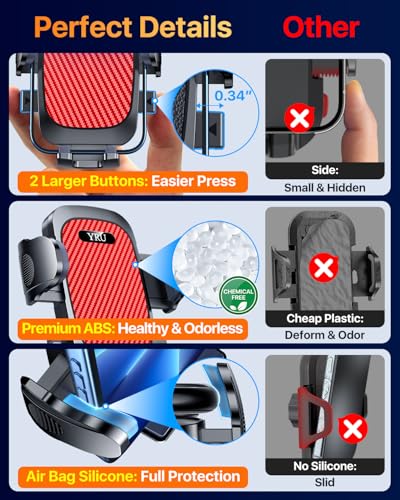 YRU[True Upgrade for Safety Car Phone Holder Mount [Patent & Military-Grade] Dashboard Cell Phone Holder for Car Vent Windshield Phone Stand for iPhone 17 16 15 14 13 Pro Max Truck Samsung, Light Red - color: Light Red