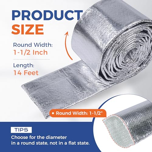 Automotive Aluminum Heat Shield Sleeve Wrap Wire Up to 485 °F, Cable Heat Shield Fire Sleeve Heat Resistance Silver Inner Diameter (1-1/2"-14ft) - size: 1-1/2"-14ft