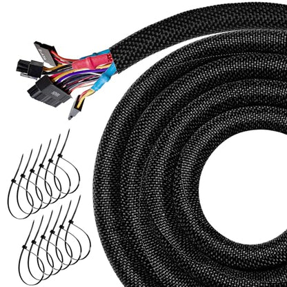 10FT Split Cable Management Sleeve Wire Loom Tubing Cord Protector for High-Temperature Automotive Harness Wires and Home Cable Management,Self-Wrapping Braided Cord Covers (1/2 Inch) - size: 1/2"-10Feet