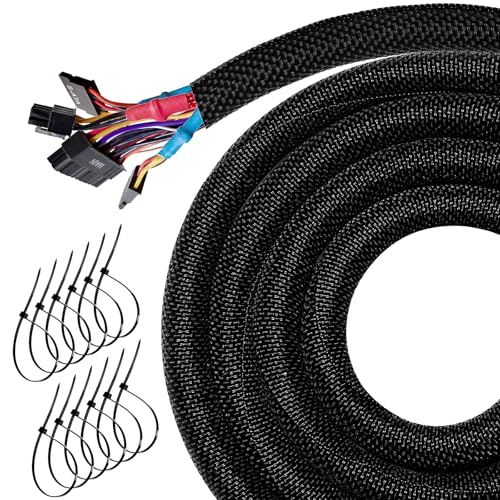 10FT Split Cable Management Sleeve Wire Loom Tubing Cord Protector for Heat Resistant Automotive Harness Wires and Home Cable Management,Self-Wrapping Braided Cord Covers (1/4 Inch) - size: 1/4"-10Feet