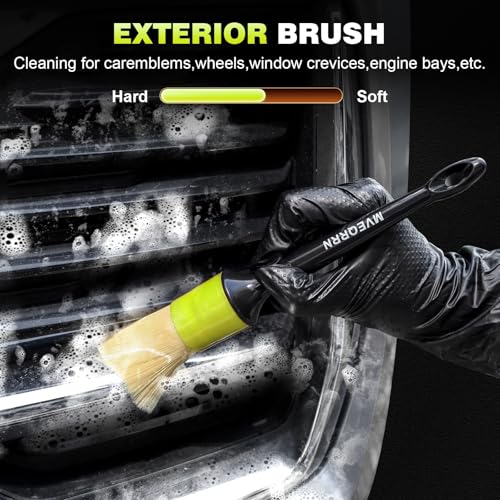 MVEQRRN 9PCS Boar Hair Car Detailing Brush Set,Car Wheel Brush Kit (Green) - color: 9pcs green detail wheel brush set