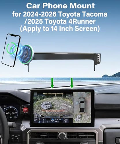 Car Phone Mount for 2024 2025 2026 Toyota Tacoma/2025 4Runner Accessories - size: fit for 2024-2026 Tacoma/2025 4Runner (14 Inch)