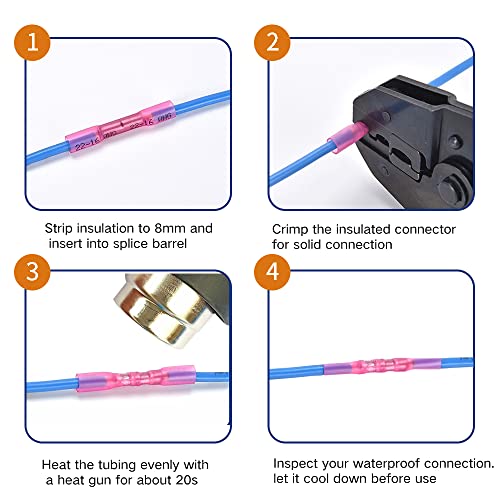 200 Pcs Blue Heat Shrink Butt Connectors, 16-14 AWG Waterproof Electrical Crimp Terminal Splice Wire Connectors for Marine, Automotive, Cable, Wiring - size: 200Pcs 16-14 AWG