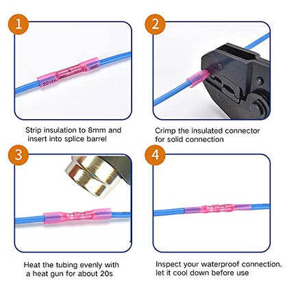 100 Pcs Black Heat Shrink Butt Connectors, 14-12 AWG Marine Grade Heat Shrink Wire Connectors, Tinned Copper, Waterproof Insulated Crimp Butt Splice Automotive Electrical Connectors - size: 100Pcs 14-12 AWG