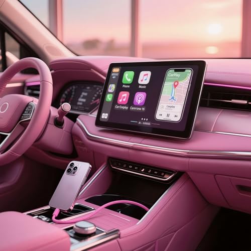 Pink Car Accessories USB C Cable 3ft Car Charger for i Phone 17E USB A to C Fast Charging for iPhone 17 Air 15 Pro Max 16 Plus, iPad Air Pro, Samsung Galaxy Z Flip 7/6/5/4/Z Fold SE/A16/A15/A54 2Pack - color: PINK A-C 3FT ×2