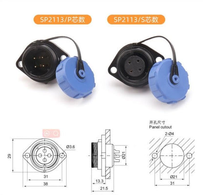 SP21 Circular Waterproof 6 Pin 15A Threaded Solder Panel Socket Plug 14AWG Male Female Quick Connection Dustproof Cap for Outdoor Security Cameras - style: 6pin