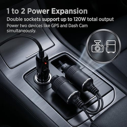 Car Cigarette Lighter Splitter, 12 V 18AWG High-temperature Resistant 1 to 2 Splitter, Plug-and-play Dual Cigarettes Lighter Extension Cord with Fuse, for Most Cars Trucks SUVs (Black)