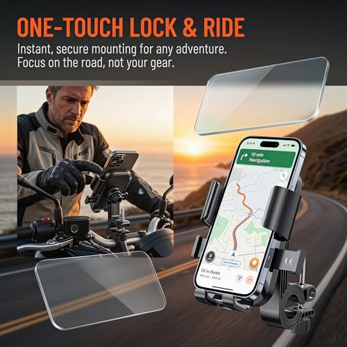 Bike Phone Holder, Motorcycle Mount Phone Holder, Handlebar Cell Phone Clamp for 4.7-6.8" Smartphones, Universal Motorcycle Phone Holder, Gift for Cyclists (Black)