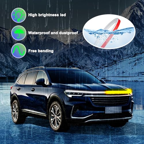 Flexible 59 Inch LED Strip Lights - Waterproof Car Hood Daytime Running Light Strip with Turn Signal for Trucks, Cars (White) - color: yellow/white, size: 59 Inch