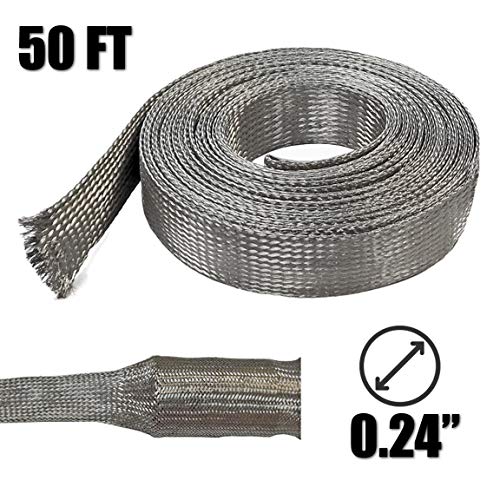 Electriduct 3/8" Tinned Copper Metal Braid Sleeving Flexible EMI RFI Shielding Wire Mesh (0.24" Diameter) - 50 Feet - size: 0.375 Inch (0.24" Dia) | 50 Feet