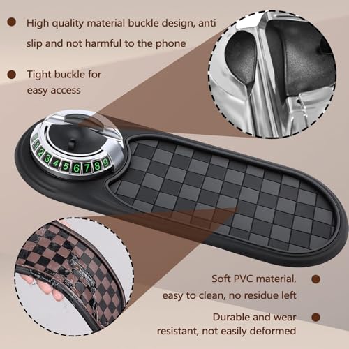Huakaile Multifunctional Car Anti-Slip Mat with Rotatable Auto Phone Holder, Universal Car Dashboard Mat with Temporary Parking Number, Vehicle Mount Anti Skid Pad for Sunglasses Keys Gadgets (Gray)
