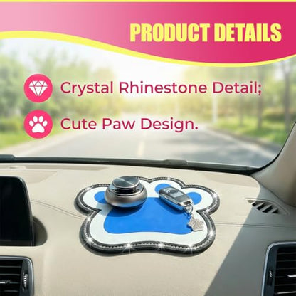 Bling Bear Claw Car Dashboard Non Slip Mat, Rhinestone Car Dashboard Grip Pad, Vehicle Strong Sticky Pads for Cell Phone, Sunglass, Key, Glass, Electronic Devices (Blue) - color: Blue