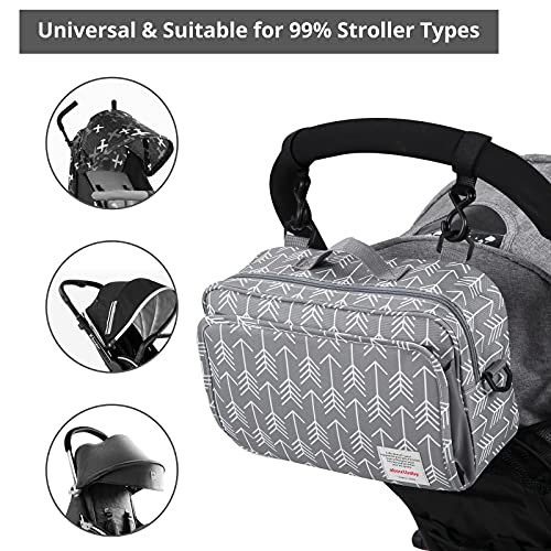 GOGOSO Universal Stroller Caddy Accessories All-in-One Baby Organizer with Insulated Pocket,Capacity for Diapers, Toys & Snacks, Dark Gray - color: arrow
