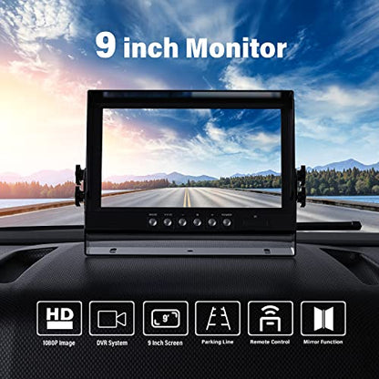 eRapta 1080P Wired Backup Camera System Kit,9" HD DVR Monitor with IP69 Waterproof Reverse/Side View Camera for RV Truck/Semi Box Truck/Trailer A9 - color: Grey