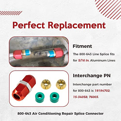 Replace for 800-643, Air Conditioning Repair Splice Connector fits for 5/16 in. Aluminum Lines, Universal Fit for Line to Line Repair - size: 800-643