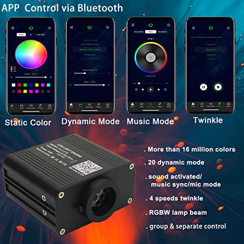 AZIMOM 16W Twinkle & Sound Activate 550pcs*0.03in*9.8ft Fiber Optic Starlight Headliner Kits for Car Home Star Ceiling Sky Decoration, APP& Remote Control Light Engine End Glow Fiber Strands - size: Standard+550pcs*0.03in*9.8ft