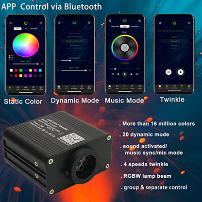 AZIMOM 16W Twinkle & Sound Activate 650pcs*0.03in*13.1ft Fiber Optic Starlight Headliner Kits for Car Home Star Ceiling Sky Decoration, APP& Remote Control Light Engine End Glow Fiber - size: Standard+650pcs*0.03in*13.1ft
