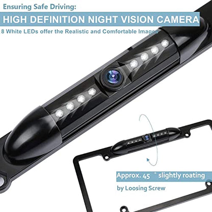 License Plate Frame Backup Camera Night Vision Car Rear View Camera with 8 Bright LEDs 170° Viewing Angle Waterproof Backup Camera Vehicle Universal Reversing Assist Security