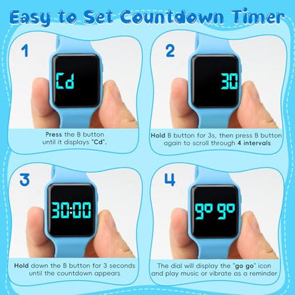 BEN NEVIS Potty Training Watch, Digital Toddler Watch with Countdown/Music/Alarm Clocks/Vibration Reminder and Waterproof, Remind Toddler to Go to The Toilet - color: 02-Blue-DinosaurWorld