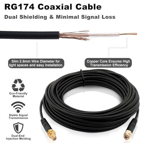 WiFi Antenna Extension Cable Upgraded 2pcs RP-SMA Male to RP-SMA Female Bulkhead Mount RG174 Cable 7m 23 feet for WiFi Router Security IP Camera Wireless Network Card Adapter - size: 23feet / 7m