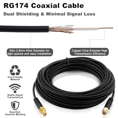 WiFi Antenna Extension Cable Upgraded 2pcs RP-SMA Male to RP-SMA Female Bulkhead Mount RG174 Cable 7m 23 feet for WiFi Router Security IP Camera Wireless Network Card Adapter - size: 23feet / 7m
