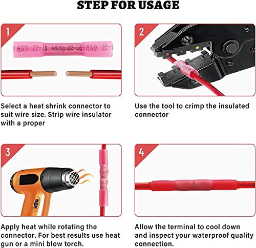 RED WOLF 240PC Heat Shrink Wire Connector Butt Kit, Insulated Crimp Connectors Ring Fork Spade Crimp Terminal to Joint Splice Cable for Automotive Industrial Waterproof, 10-12 14-16 16-22 AWG