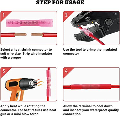 RED WOLF 240PC Heat Shrink Wire Connector Butt Kit, Insulated Crimp Connectors Ring Fork Spade Crimp Terminal to Joint Splice Cable for Automotive Industrial Waterproof, 10-12 14-16 16-22 AWG