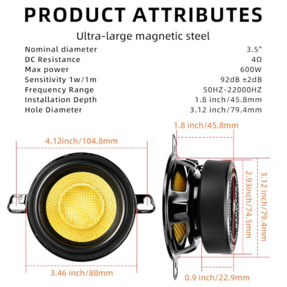3.5" Speakers 800W Glass Fiber Cone Woofer 3.5 Inch Speaker Car Audio - color: 3.5in yellow
