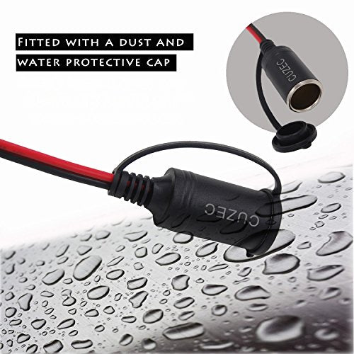 CUZEC 14ft /4.27 m 14 AWG Extension Cord Dual Plug Socket with Battery Clamp 12V/ 24V Battery Clip-On and Cigarette Lighter Adapter
