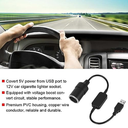 ZPSHYD USB to 12V Cigarette Lighter Adapter, 5V to 12V Step Up Converter Cable, 10W Max Female Car Socket Power Cord for Dash Cam, GPS, LED Strip, 30cm Black