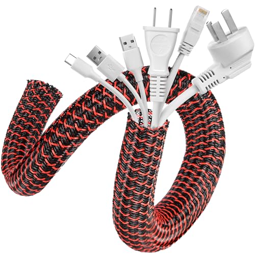 AGPTEK Cable Sleeve, 10ft - 1.2 inch Cable Management Cord Hider, BlackRed - color: BlackRed, size: 1.2"-10ft