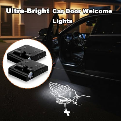2PCS Prayer Gesture Cross Car Door Light Logo Projector LED Welcome Lamp - color: Cross