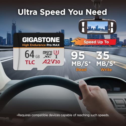 【5 Yrs Free Data Recovery】【Dash Cam】 GIGASTONE 64GB Micro SD Card, TLC High Endurance Pro MAX, Speed Up to 95MB/s, Compatible with REDTIGER Rove VIOFO VANTRUE PRUVEEO, MicroSDXC UHS-I A2 V30 U3 - color: 64GB High Endurance Pro MAX 1-Pack