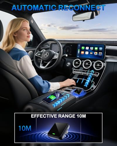 Wireless CarPlay Adapter for iPhone, Mini Size Plug & Play, Stable Fast Connection, Compact USB-A/USB-C for iPhone iOS 10+ with Manual