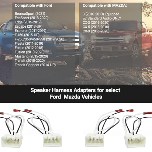 4 PCS Car Door Speaker Wiring Harness, 72-5602 Audio Speaker Wire Cable Compatible with Ford Focus F-150 F-250 EcoSport Mazda 3 CX-5 CX-9 Speakers Adapter Connector Adaptor Plug