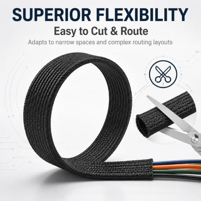 Heat Shield Hose Sleeve, 14mm Nylon Braided Wire Harness Wrap, 10 FT Wear Resistant Adjustable Cable Protection Cover for Fuel Line Brake Line Wiring, Universal for Most Cars (Black) - color: Black #14mm